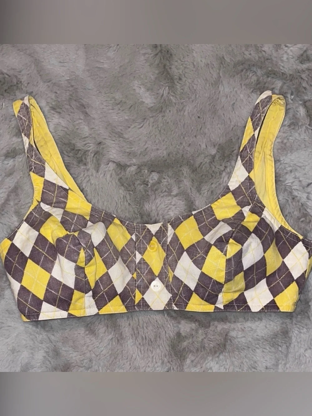 Vintage Roxanne Argyle Longline Bra Top Yellow Brown Size 14 36B